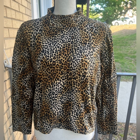 Jones New York Tops - Jones New York Black and Tan Boxy Blouse with Mandarin Collar